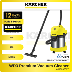 6010090027-WD3-Premium-17L Wet & Dry Stainless Steel Karcher Vacuum Cleaner 24M 5.8KG 1400W 240V (rp1.629-840.0) 1.629-863 (1)