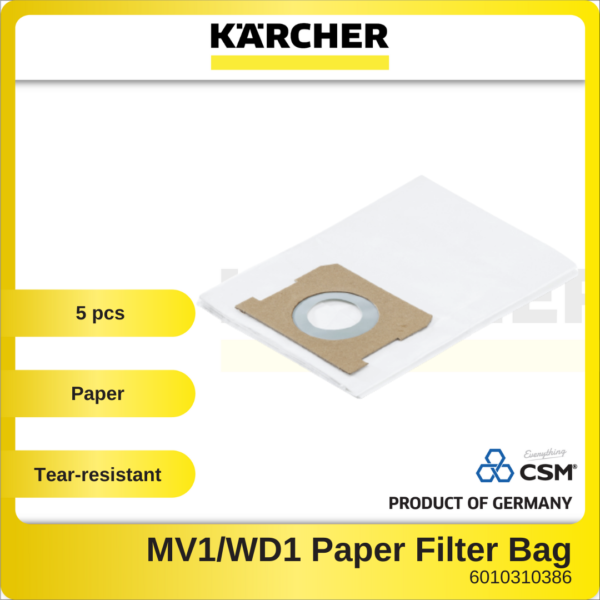 6010310386 - KARCHER 5p Paper Filter Bag For MVWD1 2.863-014 (1)