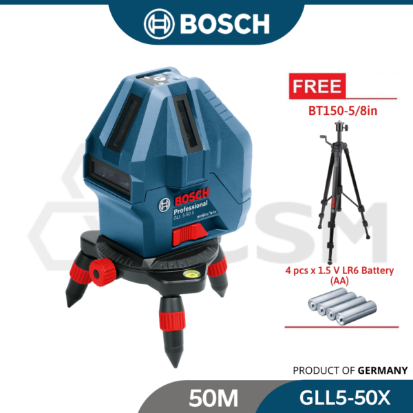 6010150082- GLL5-50X+BT150-58in Kit Professional Bosch Self Levelling Line Laser 50M 0.5mm 0601063N81