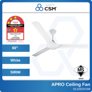 6110020198 White 60 3Blade Apro Ceiling Fan 240V With Sirim (1)