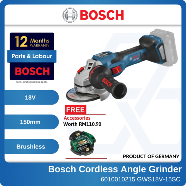 6010010215-BOSCH-Solo GWS18V-15SC 150mm Bosch Brushless Cordless Angle Grinder 06019H6300 (1)