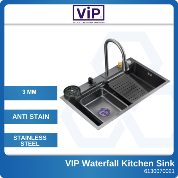 6130070021 MGM-3921-7546 Matt Grey VIP Stainless Steel Waterfall Kitchen Sink (1)
