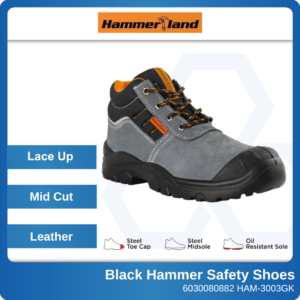 6030080882 EU40 HAM-3003GK Mid Cut Lace Up Black Hammer Safety Shoes (1)